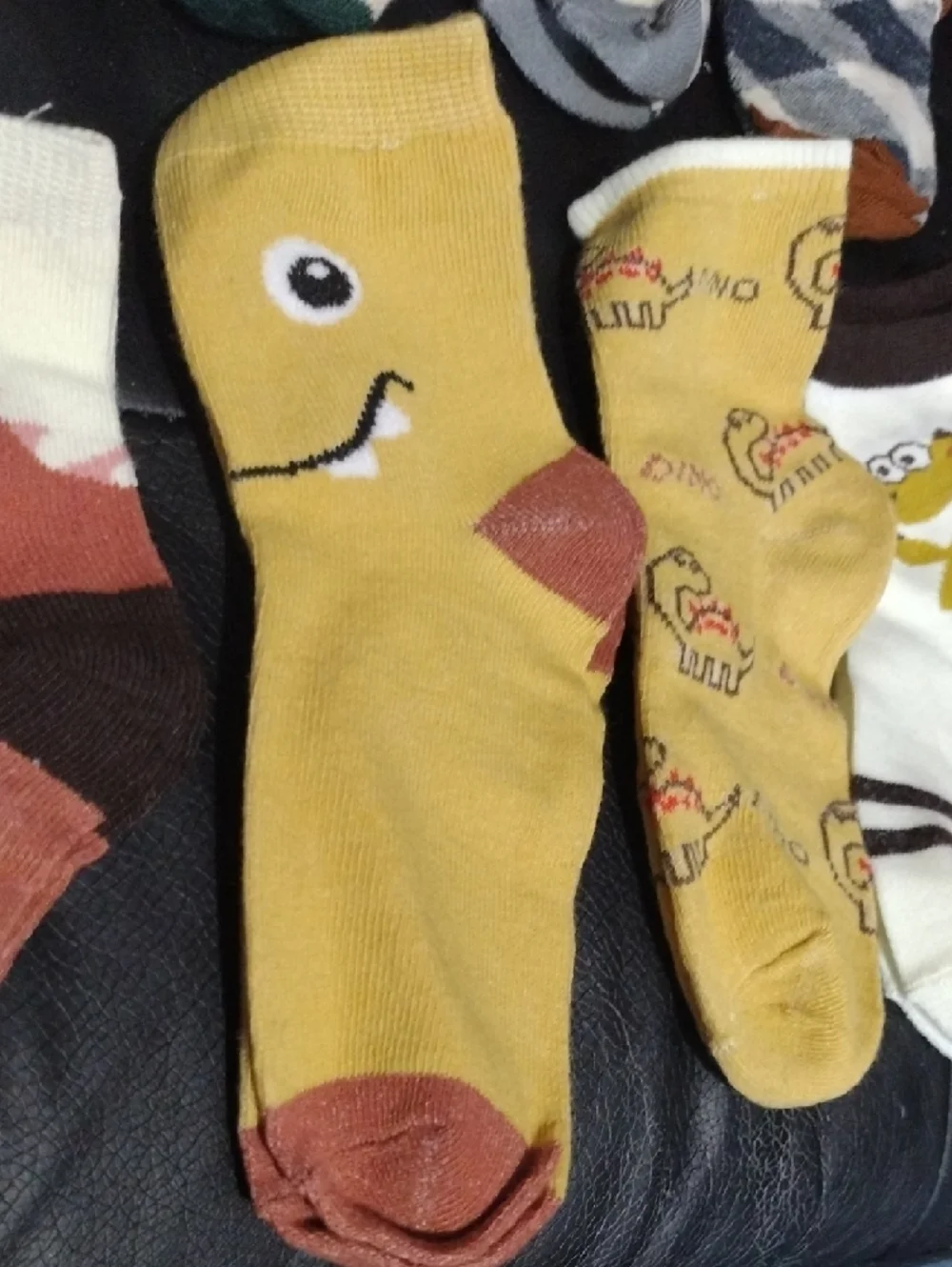 Kids Yellow Cartoon Dinosaur Crew Socks -10 Pack of Fun Designs